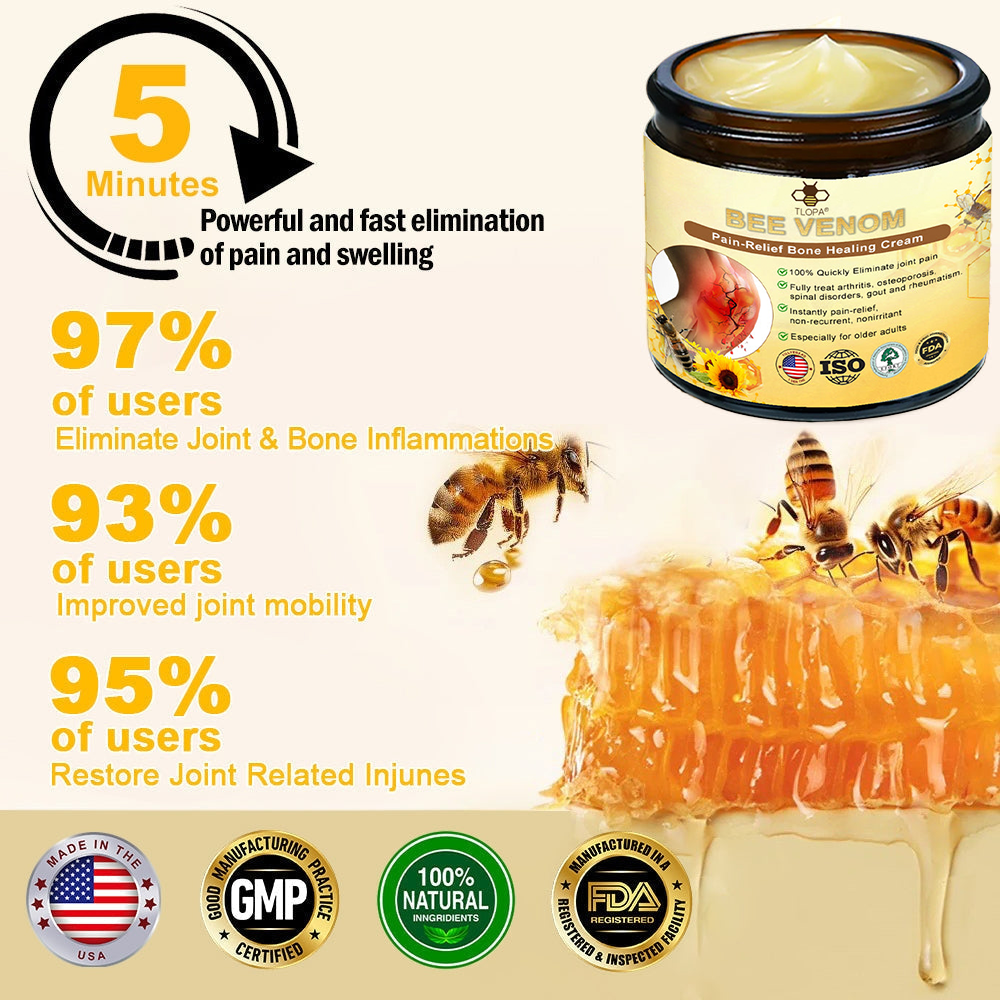 Official Store:TLOPAยฎ Bee-Venom Pain-Relief Bone Healing Cream ๐ฅUSA Osteopathic Medical Association ๏ผAAOS๏ผApproved(Reducing joint swelling, pain, stiffness, redness, warmth, soreness, and joint fatigue)